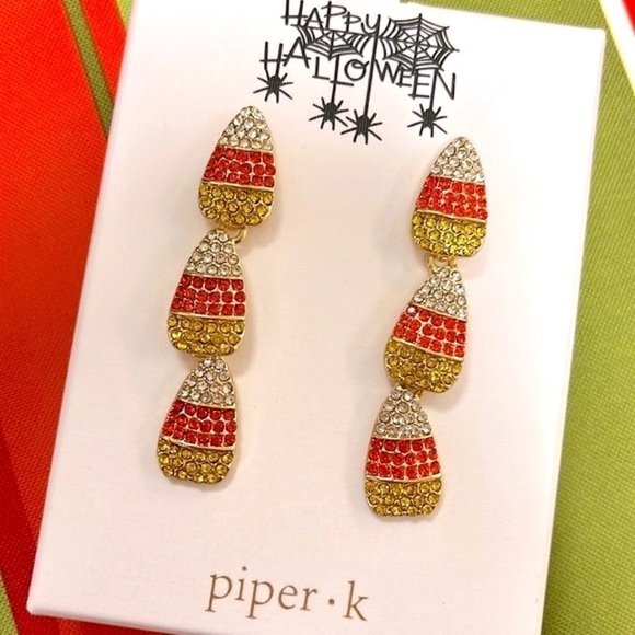 Brand New Piper K Candy Corn Halloween Sparkly Drop Earrings Festive Party - Picture 13 of 13